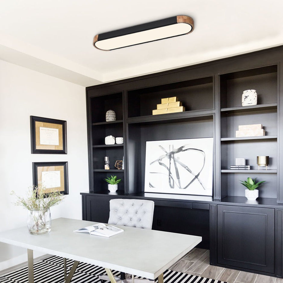 Oval Led Ceiling Light Flush Mount With Wood Accent