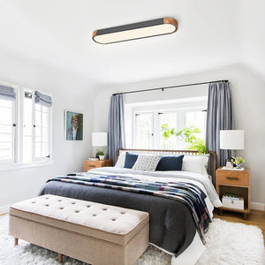 Oval Led Ceiling Light Flush Mount With Wood Accent