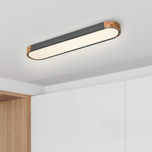 Oval Led Ceiling Light Flush Mount With Wood Accent