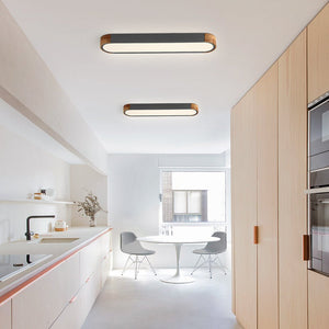 Oval Led Ceiling Light Flush Mount With Wood Accent