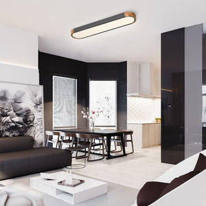 Oval Led Ceiling Light Flush Mount With Wood Accent