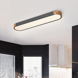 Oval Led Ceiling Light Flush Mount With Wood Accent