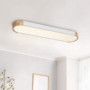 Oval Led Ceiling Light Flush Mount With Wood Accent