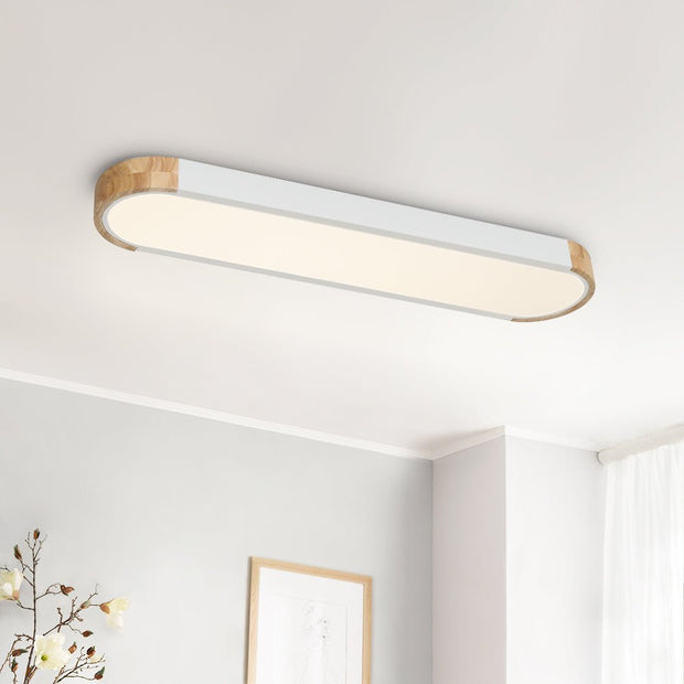 Oval Led Ceiling Light Flush Mount With Wood Accent