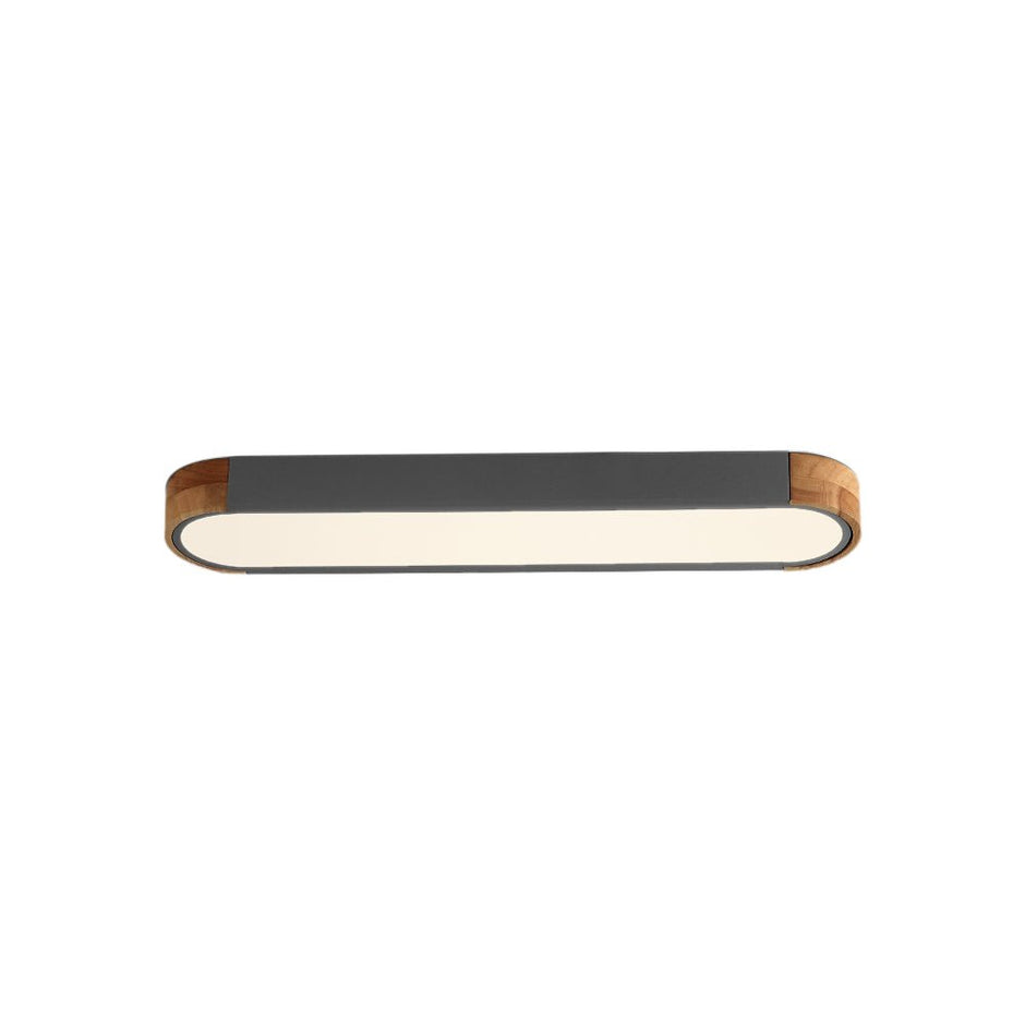 Oval Led Ceiling Light Flush Mount With Wood Accent