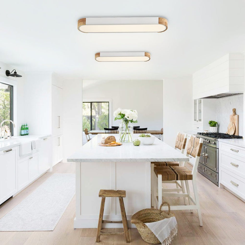 Oval Led Ceiling Light Flush Mount With Wood Accent