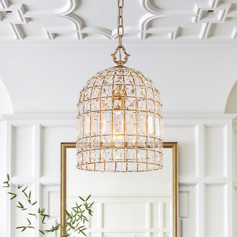 Vintage Crystal Birdcage Pendant Light – Antique Bronze Hanging Fixture