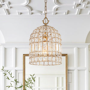 Vintage Crystal Birdcage Pendant Light – Antique Bronze Hanging Fixture