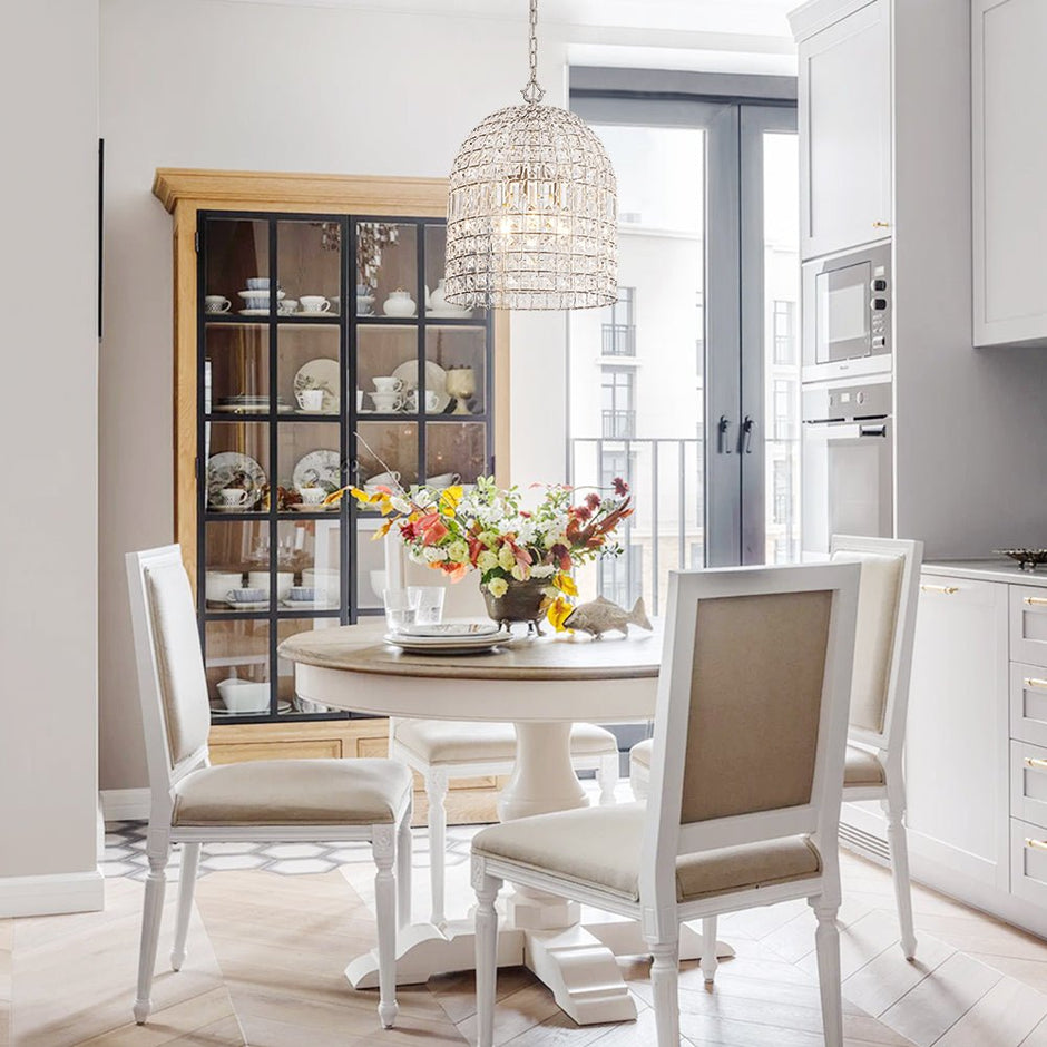 Vintage Crystal Birdcage Pendant Light – Antique Bronze Hanging Fixture