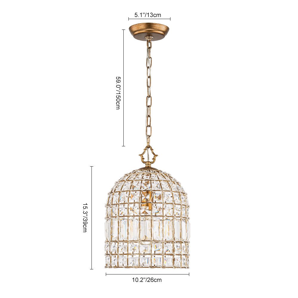 Vintage Crystal Birdcage Pendant Light – Antique Bronze Hanging Fixture