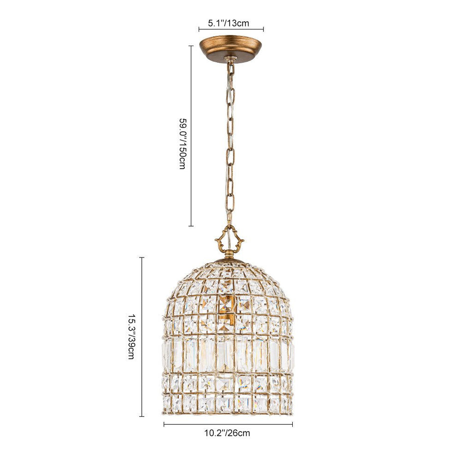 Vintage Crystal Birdcage Pendant Light – Antique Bronze Hanging Fixture
