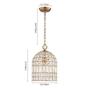 Vintage Crystal Birdcage Pendant Light – Antique Bronze Hanging Fixture