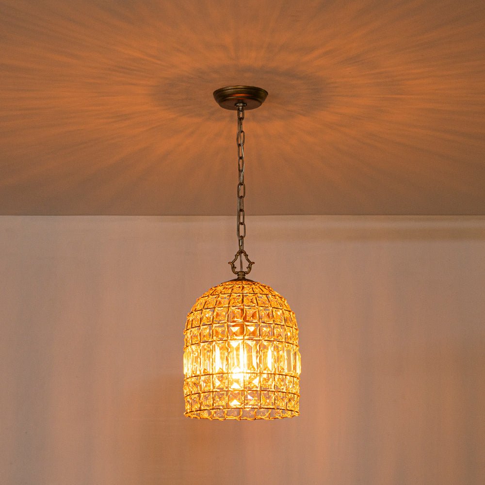 Vintage Crystal Birdcage Pendant Light – Antique Bronze Hanging Fixture