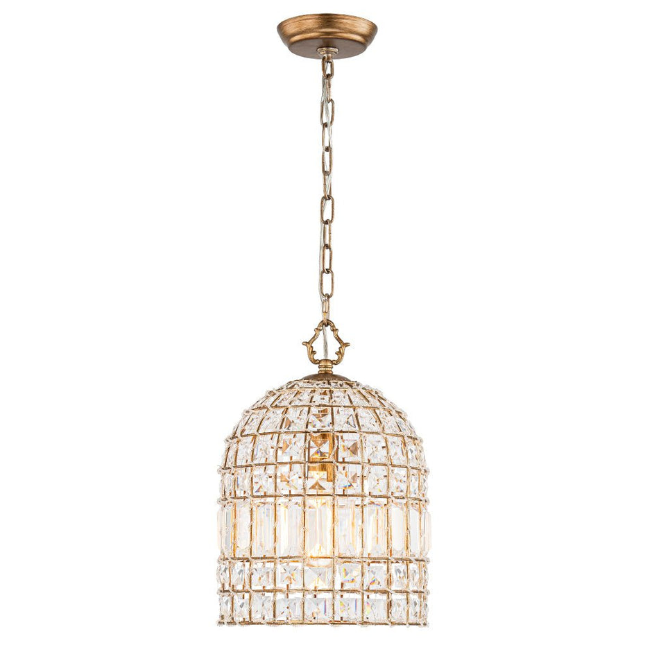 Vintage Crystal Birdcage Pendant Light – Antique Bronze Hanging Fixture