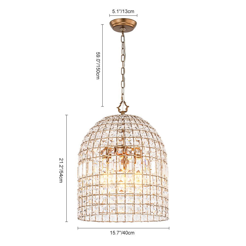 Vintage Crystal Birdcage Pendant Light – Antique Bronze Hanging Fixture
