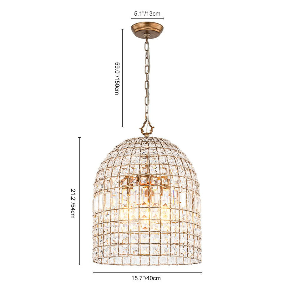 Vintage Crystal Birdcage Pendant Light – Antique Bronze Hanging Fixture