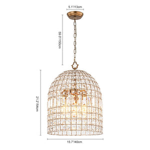 Vintage Crystal Birdcage Pendant Light – Antique Bronze Hanging Fixture
