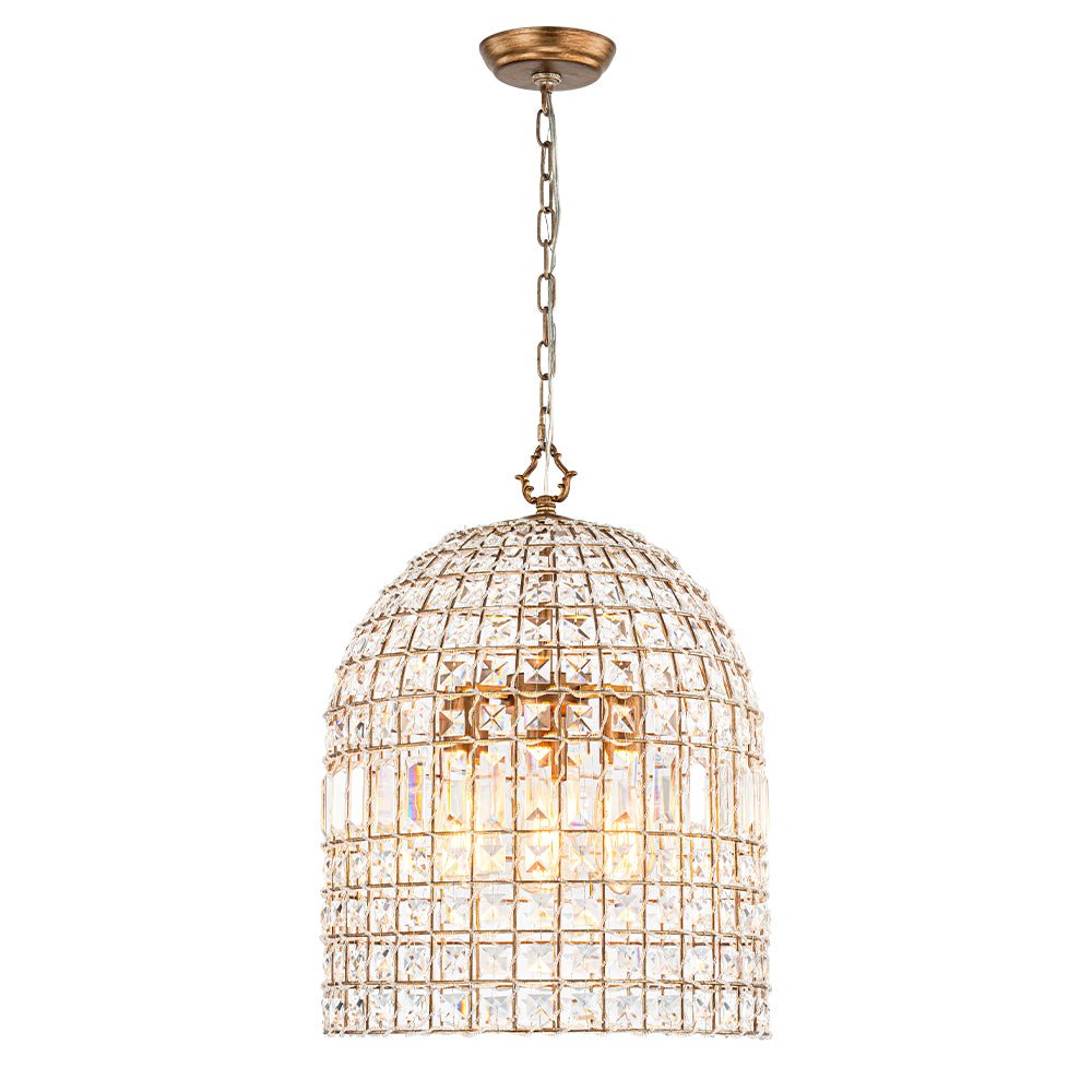 Vintage Crystal Birdcage Pendant Light – Antique Bronze Hanging Fixture