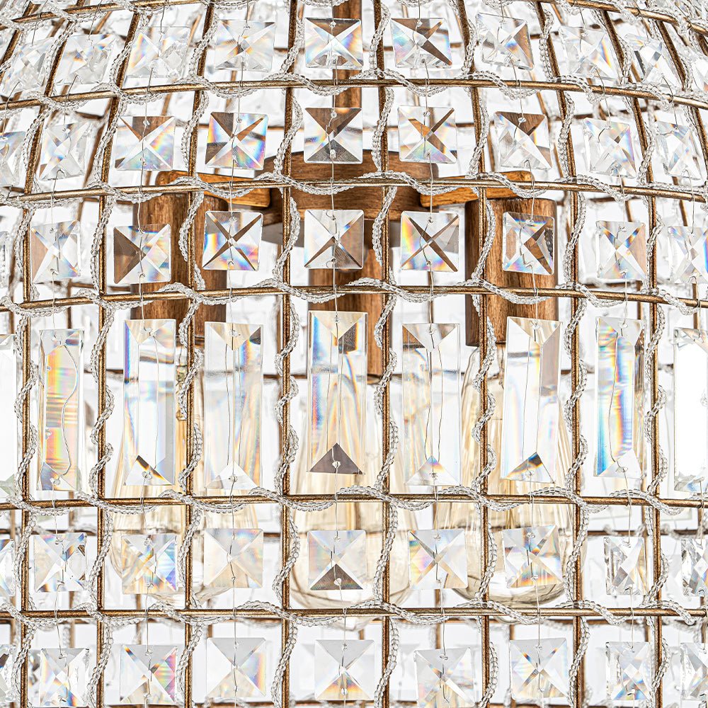 Vintage Crystal Birdcage Pendant Light – Antique Bronze Hanging Fixture