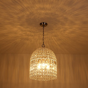 Vintage Crystal Birdcage Pendant Light – Antique Bronze Hanging Fixture