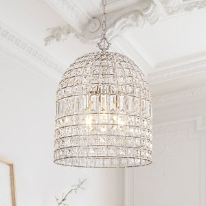 Vintage Crystal Birdcage Pendant Light – Antique Bronze Hanging Fixture