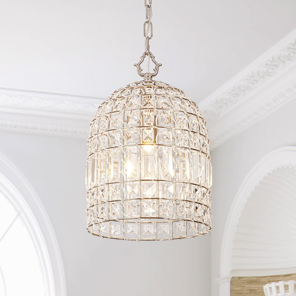 Vintage Crystal Birdcage Pendant Light – Antique Bronze Hanging Fixture