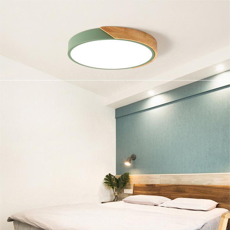 Nordic Wooden Circular Ceiling Light_  Modern Macaroon Design For Living Spaces