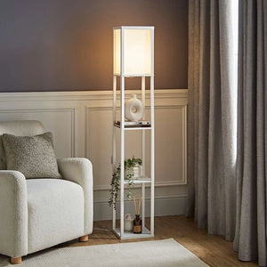Floor Lamp with Shelf Storage Wooden Standing Living Room Tall Light