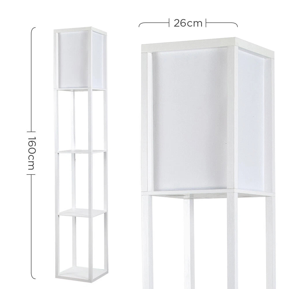 Floor Lamp with Shelf Storage Wooden Standing Living Room Tall Light