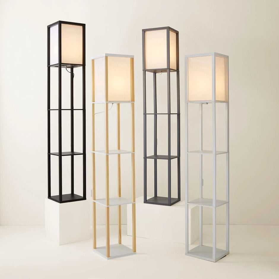 Floor Lamp with Shelf Storage Wooden Standing Living Room Tall Light
