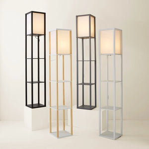 Floor Lamp with Shelf Storage Wooden Standing Living Room Tall Light
