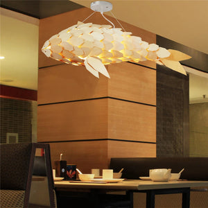 Rustic Wood Fish-Shaped Ceiling Pendant Light Handmade Restaurant Chandelier