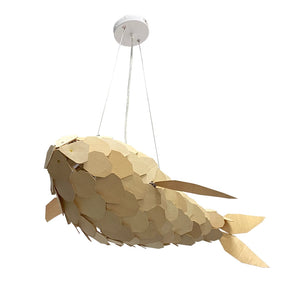 Rustic Wood Fish-Shaped Ceiling Pendant Light Handmade Restaurant Chandelier