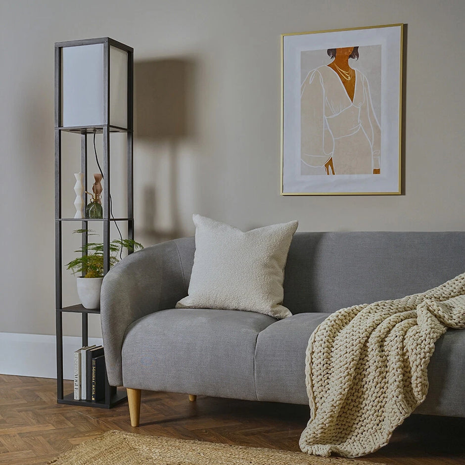 Floor Lamp with Shelf Storage Wooden Standing Living Room Tall Light