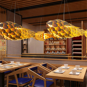 Rustic Wood Fish-Shaped Ceiling Pendant Light Handmade Restaurant Chandelier