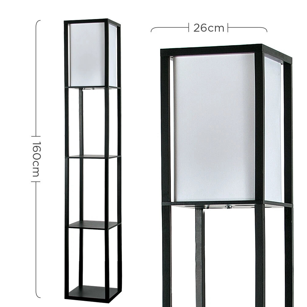 Floor Lamp with Shelf Storage Wooden Standing Living Room Tall Light