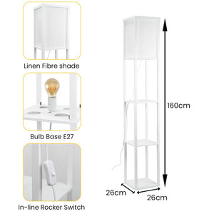 Floor Lamp with Shelf Storage Wooden Standing Living Room Tall Light