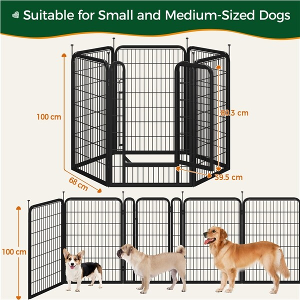 Playpen Metal Pet Fence with Door Puppy Exercise Pen 100cm Height - MOSKBITE