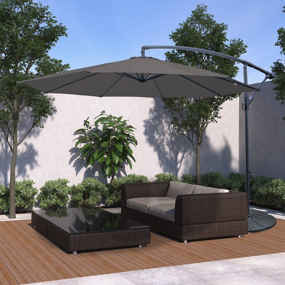 Patio Umbrellas Sun Shade Patio Hanging Umbrella Cantilever Garden Grey - MOSKBITE