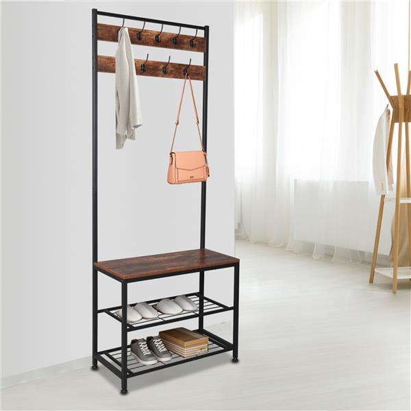 Industrial Coat Rack With Tree Entryway Shoe Bench - MOSKBITE