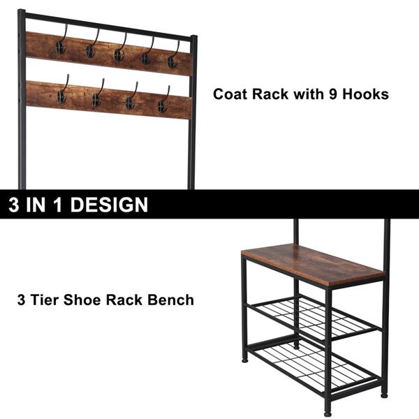 Industrial Coat Rack With Tree Entryway Shoe Bench - MOSKBITE