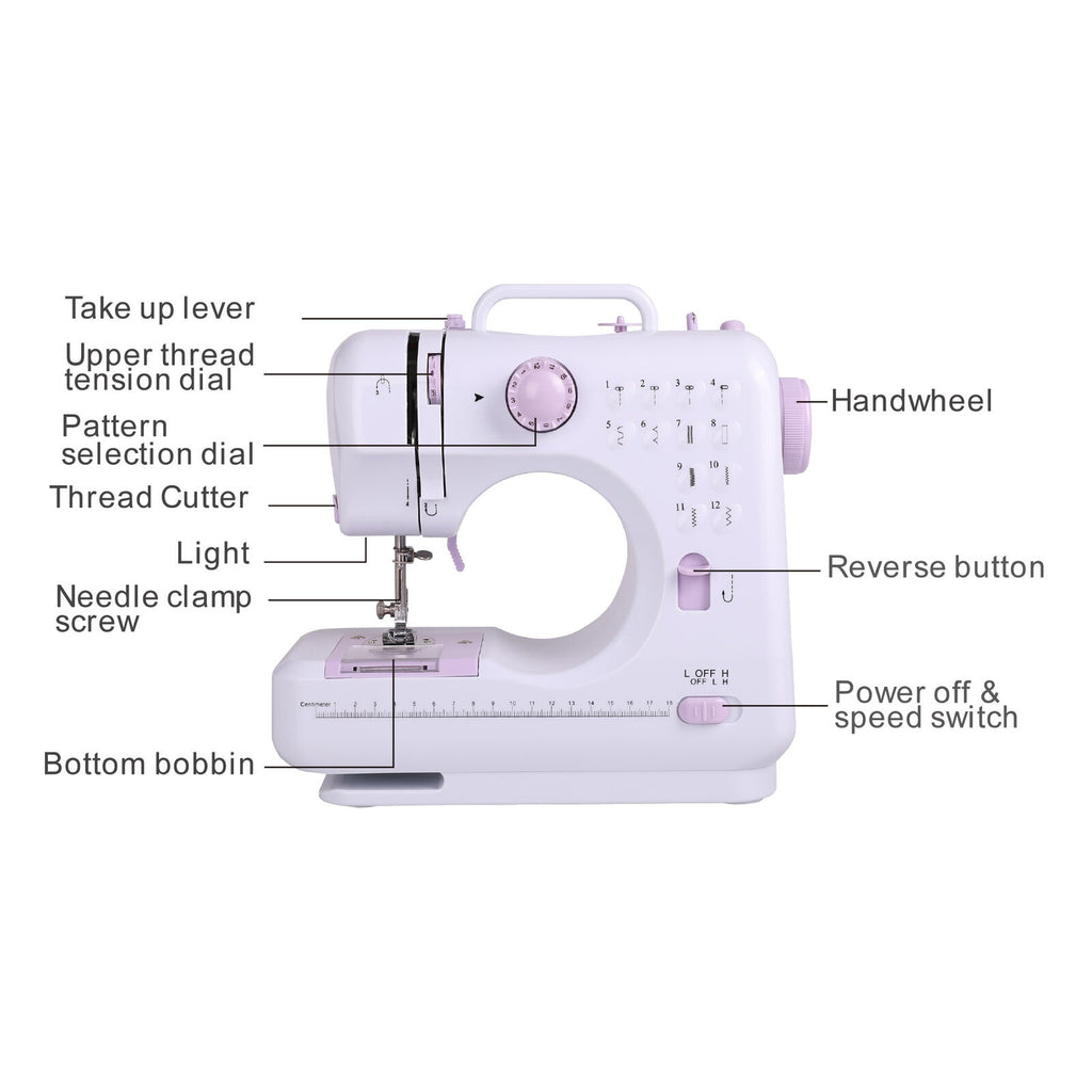 Electric Sewing Machine Portable Mini 12 Stitches 2 Speeds Foot Pedal LED - MOSKBITE